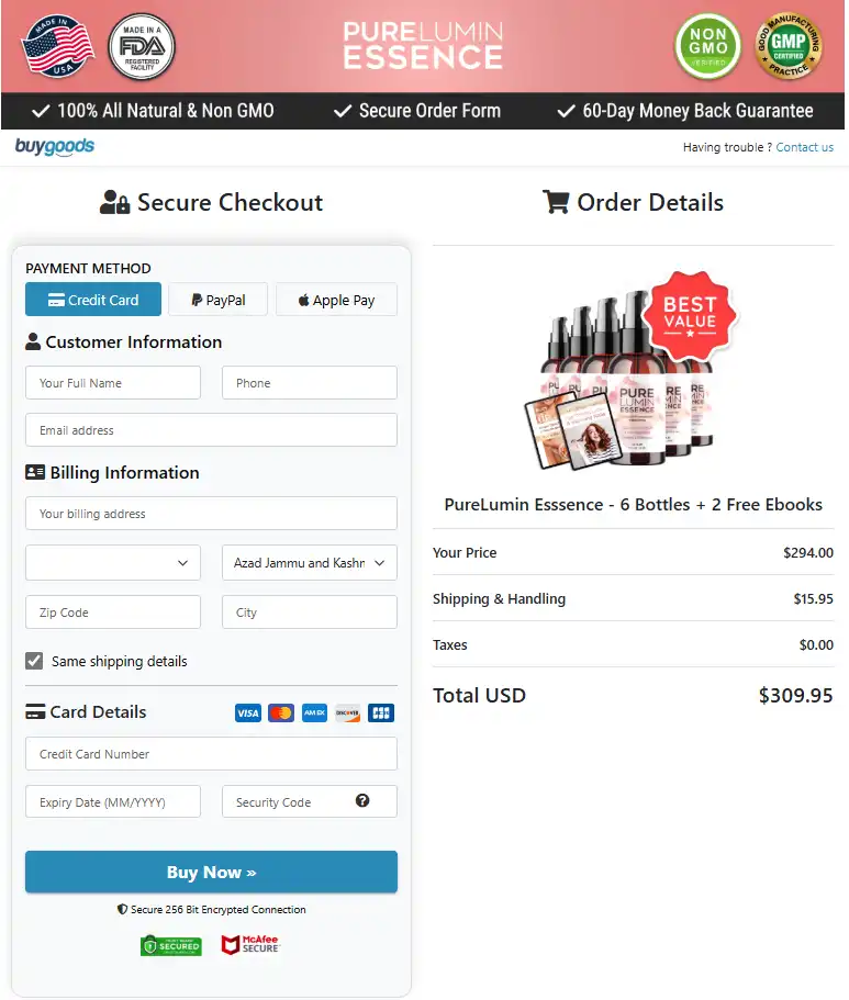 Purelumin Essence Get Official Site Checkout Page