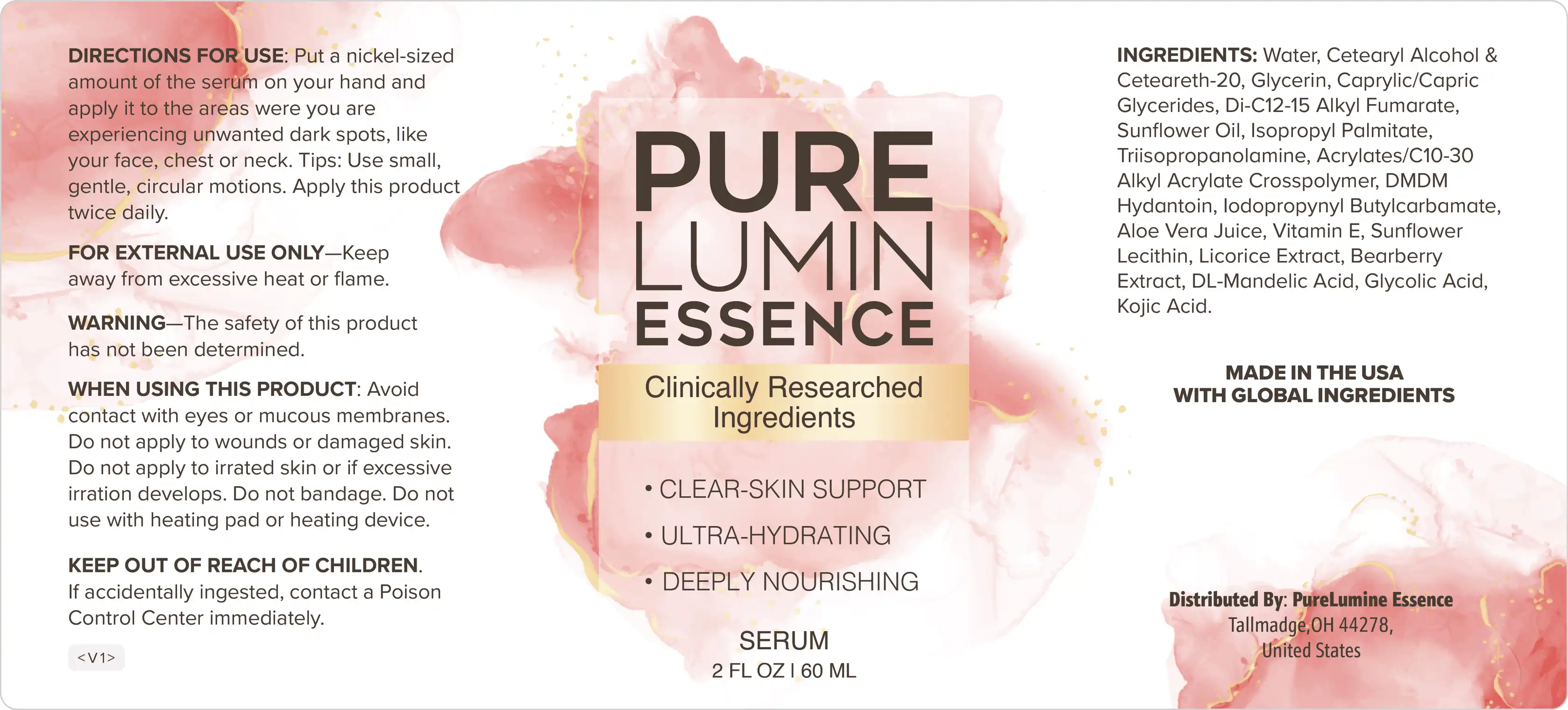 Purelumin Essence Supplement Facts Label